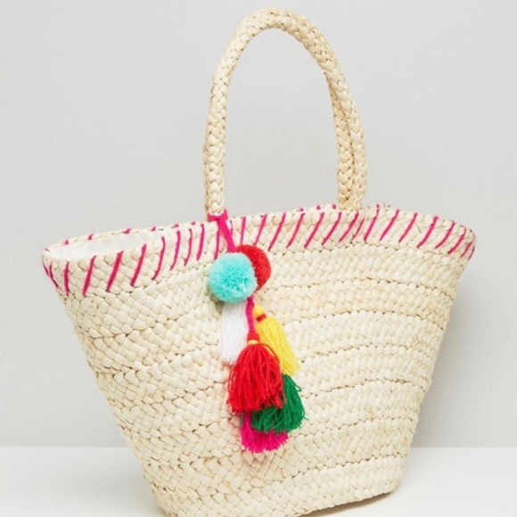 ASOS South beach straw woven raffia beach tote purse bag BNWOT - Picture 4 of 5